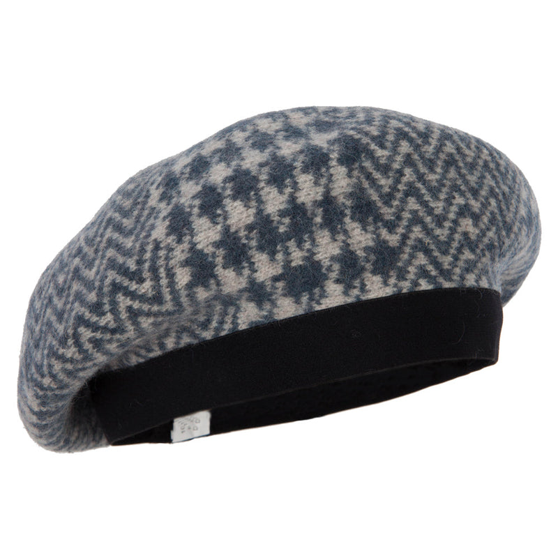 Women's Wool Zig Zag Herringbone Two Tone Pattern Beret Hat