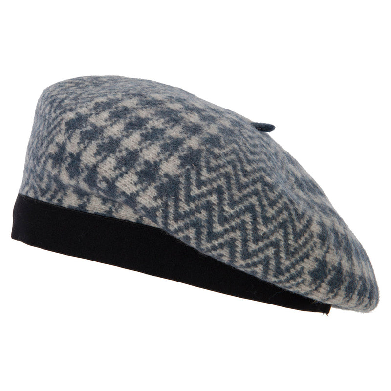 Women's Wool Zig Zag Herringbone Two Tone Pattern Beret Hat