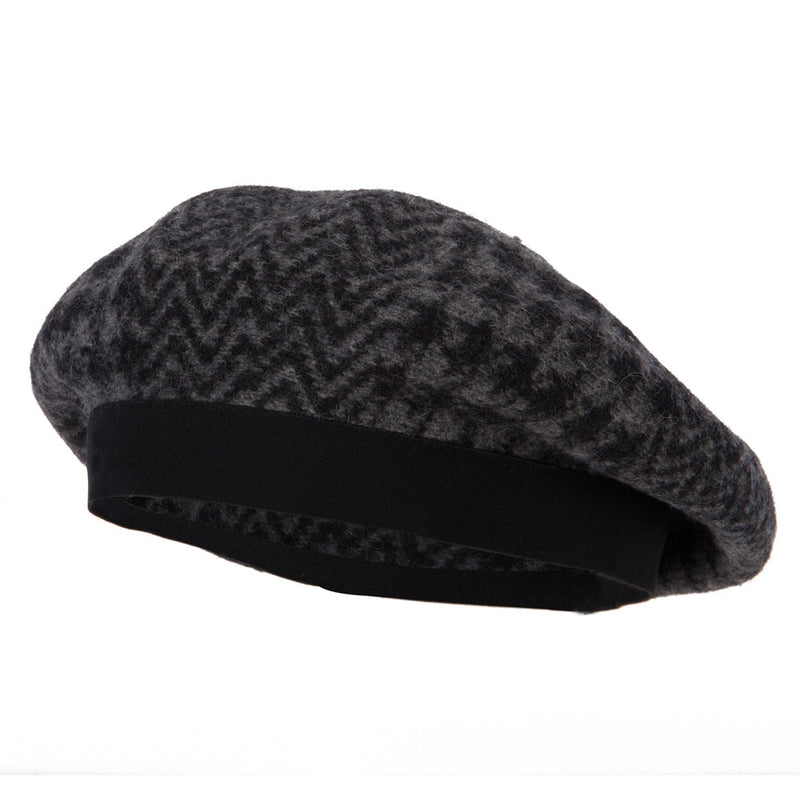 Women's Wool Zig Zag Herringbone Two Tone Pattern Beret Hat