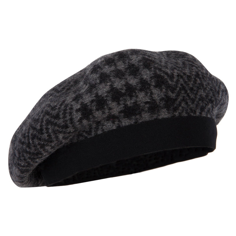 Women's Wool Zig Zag Herringbone Two Tone Pattern Beret Hat