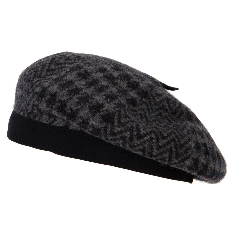 Women's Wool Zig Zag Herringbone Two Tone Pattern Beret Hat