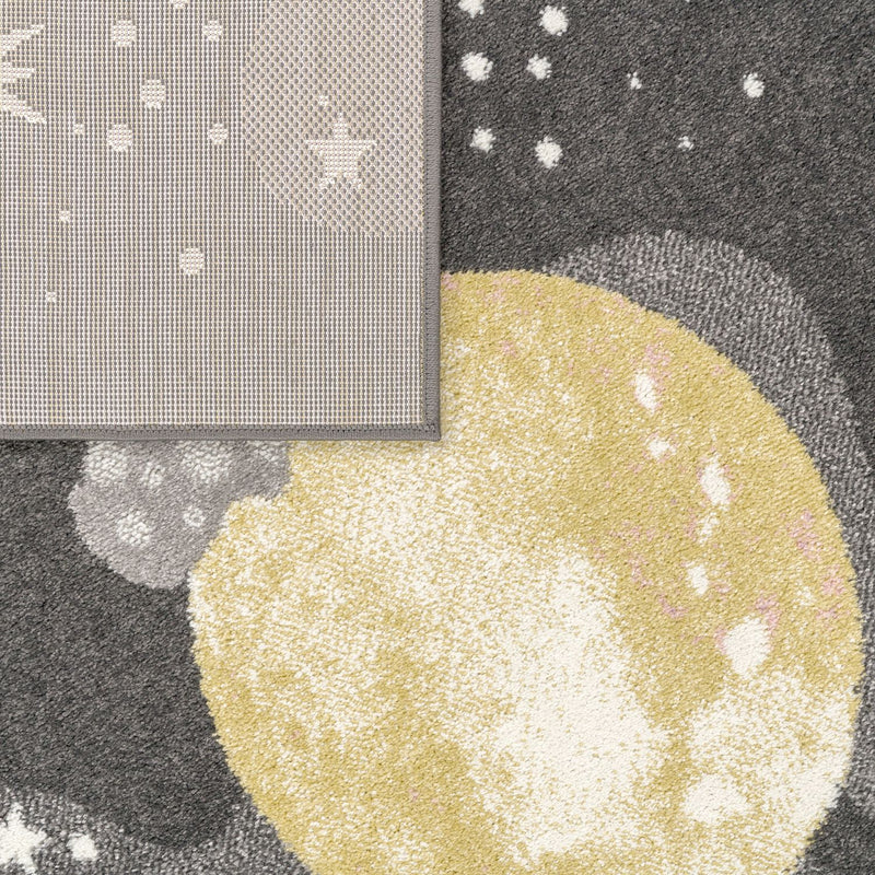 Kids Rug Nino Space with pastel colored Planets Stars in Anthracite