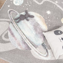 Kids Rug Nino Space with pastel colored Planets and Stars in Grey
