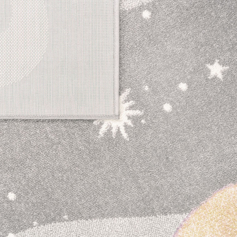 Kids Rug Nino Space with pastel colored Planets and Stars in Grey