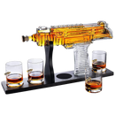Uzi Submachine Gun Whiskey Gun Decanter and 4 Liquor Glasses
