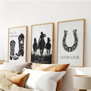 Black White Western Cowgirl 3 Piece Art. Boots, Horseshoe by Wall Art Set