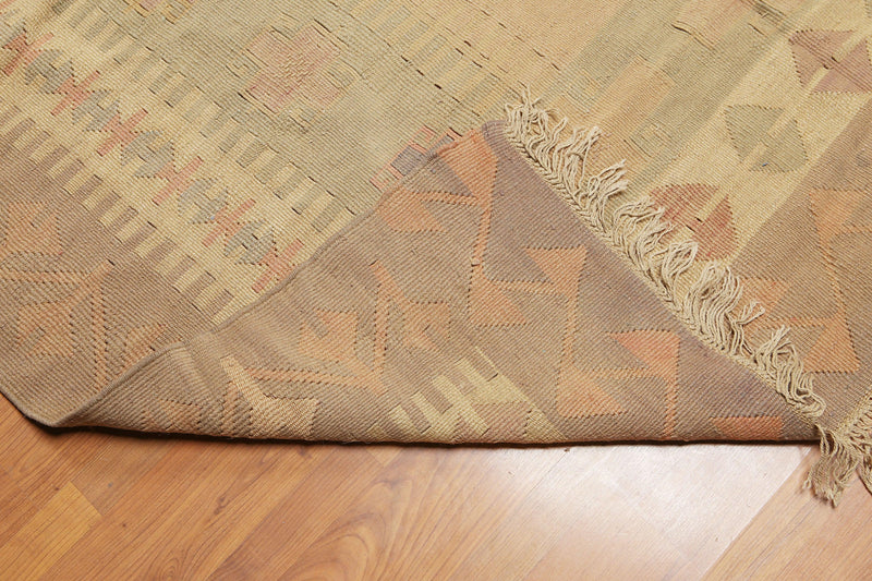 6'4" x 10'3" Tan Hand woven Tribal Turkish Kilim Wool Vegetable Dyes Traditional Oriental Area rug