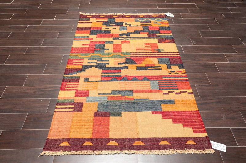 4' x 6'3" Hand Woven Wool Turkish Kilim Flatweave Area Rug Contemporary