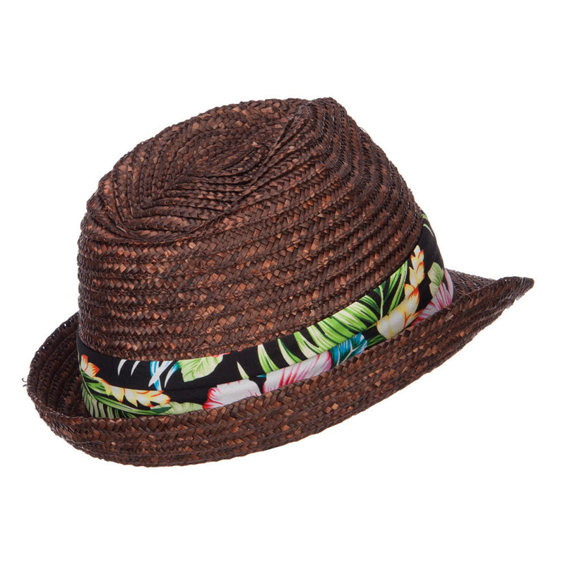 Wheat Braid Floral Band Straw Fedora