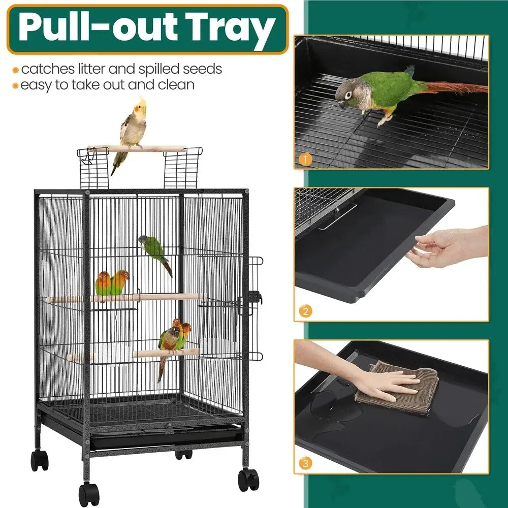 GobekUsa 31" Wheeled Open Top Bird Cage for Parrots, photo 5 of 6