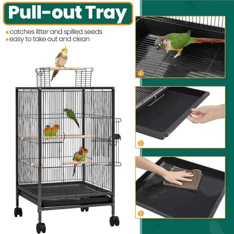 GobekUsa 31" Wheeled Open Top Bird Cage for Parrots, photo 5 of 6