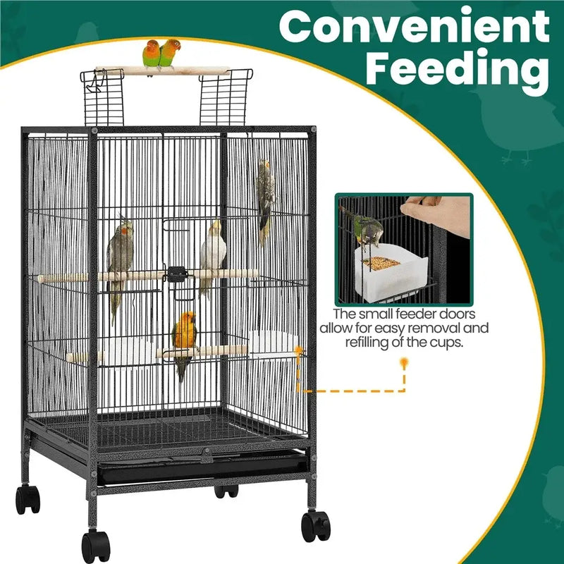 GobekUsa 31" Wheeled Open Top Bird Cage for Parrots, photo 6 of 6