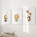 Woodland Jungle Set of 3 Prints. Lion, Giraffe, Tiger Art by Wall Art Set