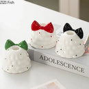 GobekUsa Bowknot Tree Candle Holder Xmas Ornaments Ceramic Table Decoration