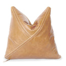 Brown Genuine Leather Pillow with Triangle Stitch Pattern