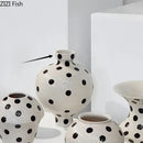GobekUsa Black Polka Dot Ceramic Vase for Table Flower Arrangement and Room Decor