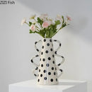 GobekUsa Black Polka Dot Ceramic Vase for Table Flower Arrangement and Room Decor