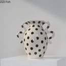 GobekUsa Black Polka Dot Ceramic Vase for Table Flower Arrangement and Room Decor