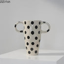 GobekUsa Black Polka Dot Ceramic Vase for Table Flower Arrangement and Room Decor