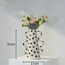 GobekUsa Black Polka Dot Ceramic Vase for Table Flower Arrangement and Room Decor