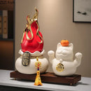GobekUsa Gilded Pitaya Cat Ceramic Feng Shui Ornament Landscaping Decoration