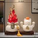 GobekUsa Gilded Pitaya Cat Ceramic Feng Shui Ornament Landscaping Decoration