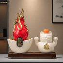 GobekUsa Gilded Pitaya Cat Ceramic Feng Shui Ornament Landscaping Decoration