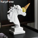 White and gold ice cream horse head sculpture office decor by Decorbites