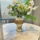 GobekUsa Golden Leaves Ceramic Flower Vase with Hand-embossed Flowers for Flower Arrangement