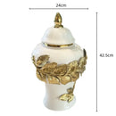 GobekUsa Golden Leaves Ceramic Flower Vase with Hand-embossed Flowers for Flower Arrangement
