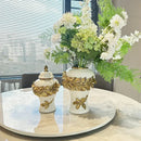 GobekUsa Golden Leaves Ceramic Flower Vase with Hand-embossed Flowers for Flower Arrangement