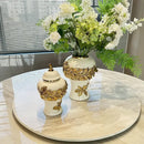 GobekUsa Golden Leaves Ceramic Flower Vase with Hand-embossed Flowers for Flower Arrangement