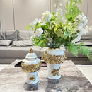 GobekUsa Golden Leaves Ceramic Flower Vase with Hand-embossed Flowers for Flower Arrangement