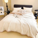 GobekUsa Cartoon Printed Faux Rabbit Plush Thick Blanket for Office Nap and Sofa Warmth