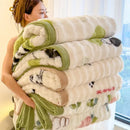 GobekUsa Cartoon Printed Faux Rabbit Plush Thick Blanket for Office Nap and Sofa Warmth