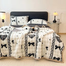 GobekUsa Cartoon Printed Faux Rabbit Plush Thick Blanket for Office Nap and Sofa Warmth