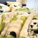GobekUsa Cartoon Printed Faux Rabbit Plush Thick Blanket for Office Nap and Sofa Warmth