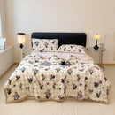 GobekUsa Cartoon Printed Faux Rabbit Plush Thick Blanket for Office Nap and Sofa Warmth
