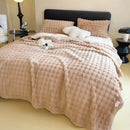 GobekUsa Cartoon Printed Faux Rabbit Plush Thick Blanket for Office Nap and Sofa Warmth