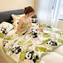 GobekUsa Cartoon Printed Faux Rabbit Plush Thick Blanket for Office Nap and Sofa Warmth