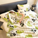 GobekUsa Cartoon Printed Faux Rabbit Plush Thick Blanket for Office Nap and Sofa Warmth