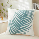 White and olive green embroidered leaf pillow cover living room by Decorbites