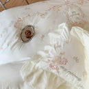 GobekUsa 4Pcs Flowers Embroidery Princess Queen Bedding Set with Lace Ruffles