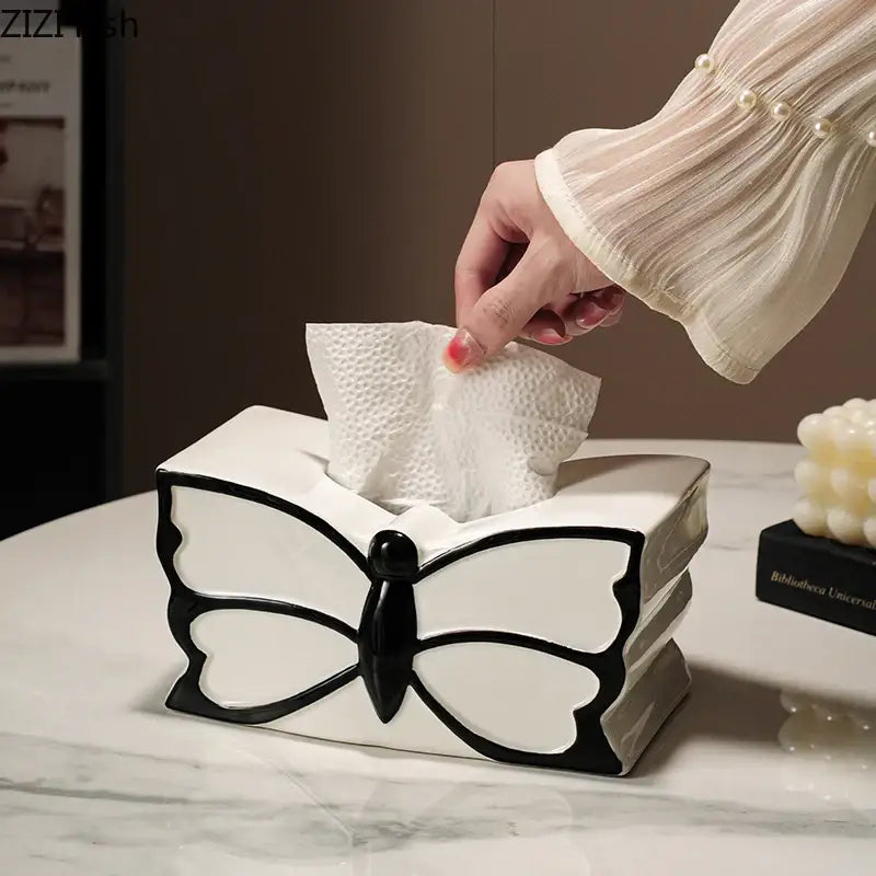 GobekUsa Butterfly Ceramic Tissue Box - Decorative Bedside Table Paper Towel Case