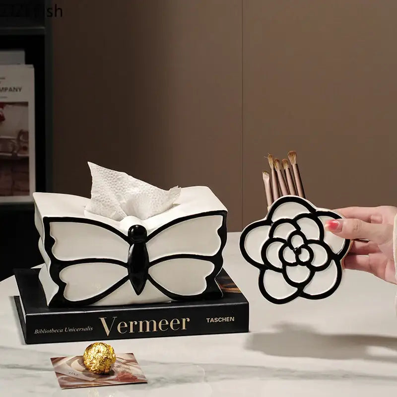 GobekUsa Butterfly Ceramic Tissue Box - Decorative Bedside Table Paper Towel Case, photo 2 of 12