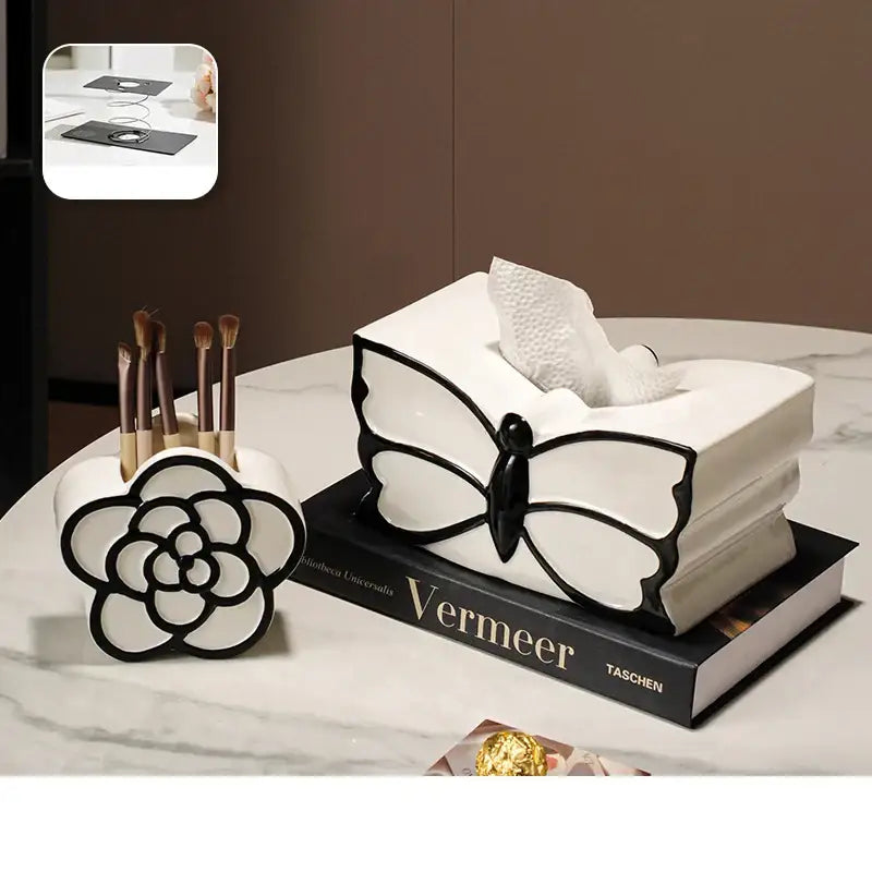 GobekUsa Butterfly Ceramic Tissue Box - Decorative Bedside Table Paper Towel Case, photo 8 of 12