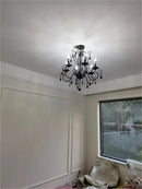 GobekUsa Black White Metal Chandelier with Crystal Pendants for Elegant Home Lighting