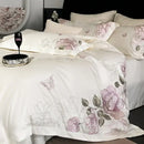 GobekUsa Butterfly Flowers Embroidery 600TC Egyptian Cotton Bedding Set: Duvet Cover, Bed Sheet, Pillowcases