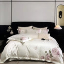 GobekUsa Butterfly Flowers Embroidery 600TC Egyptian Cotton Bedding Set: Duvet Cover, Bed Sheet, Pillowcases
