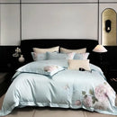 GobekUsa Butterfly Flowers Embroidery 600TC Egyptian Cotton Bedding Set: Duvet Cover, Bed Sheet, Pillowcases